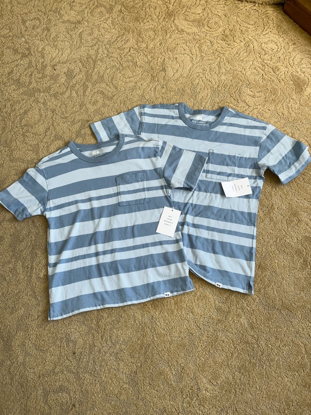 LOT of 2 ~ Short Sleeve Striped Pocket Tee - Blue & Light Blue